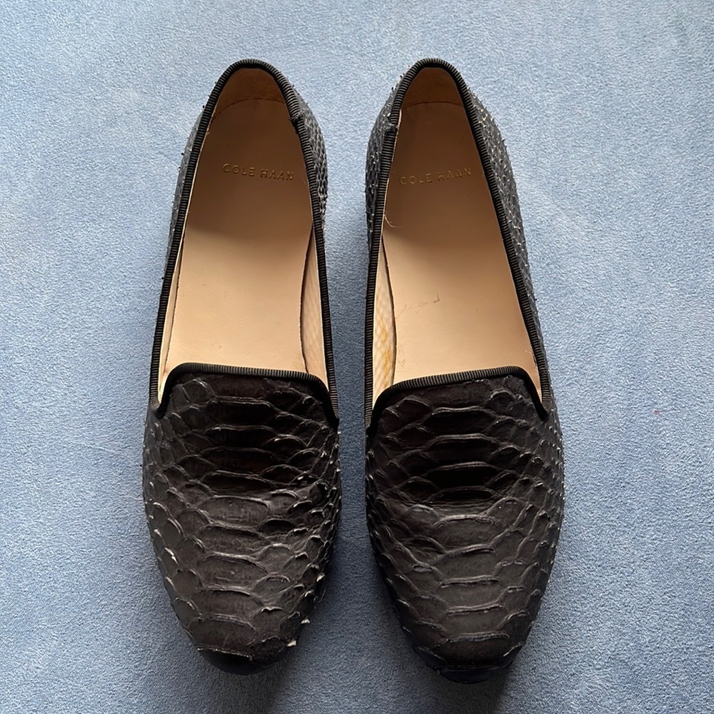 Cole Haan Sabrina snakeskin slipper loafers